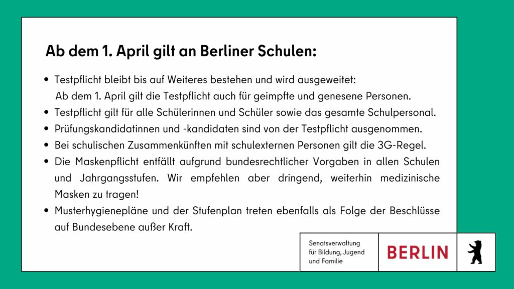 Regelungen ab 1.4.2022